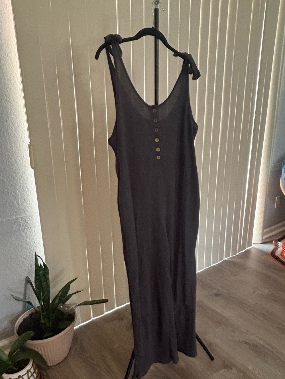 Sleeveless Tie-Shoulder Maxi Jumpsuit in Charcoal
